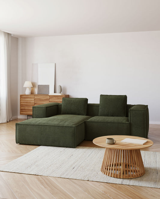 Blok 2 seater sofa with left side chaise longue in green wide seam corduroy, 240 cm