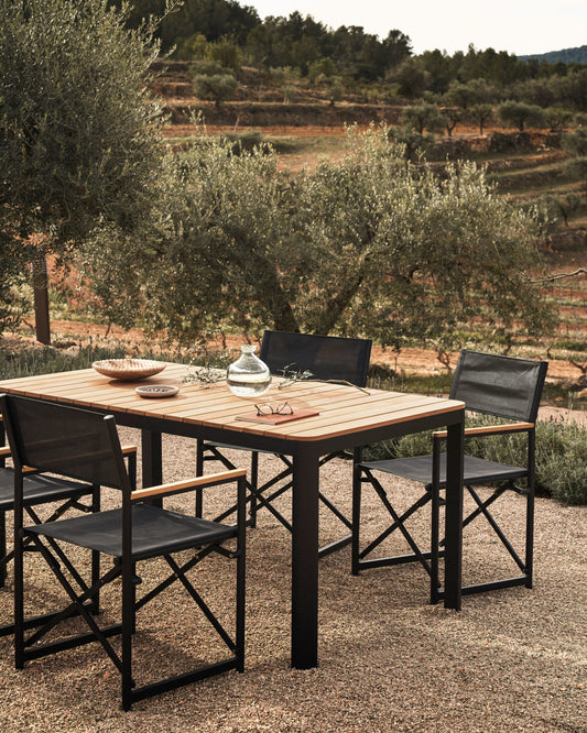 Bona aluminium and solid teak table, 100% outdoor suitable with black finish, 160 x 90 cm