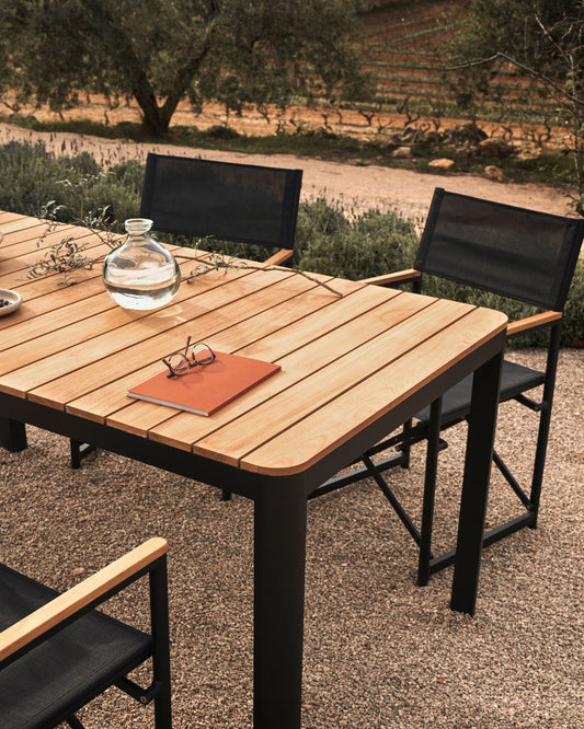 Bona aluminium and solid teak table, 100% outdoor suitable with black finish, 200 x 100 cm