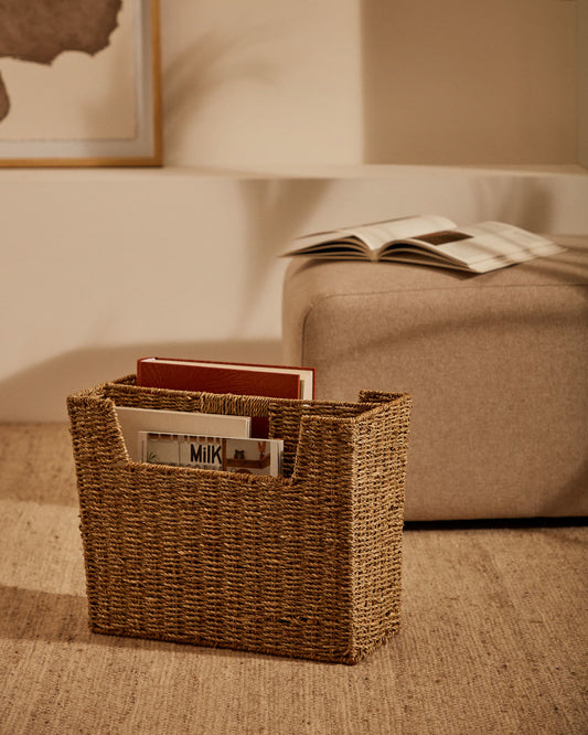 Guixols natural fiber magazine rack with a natural finish