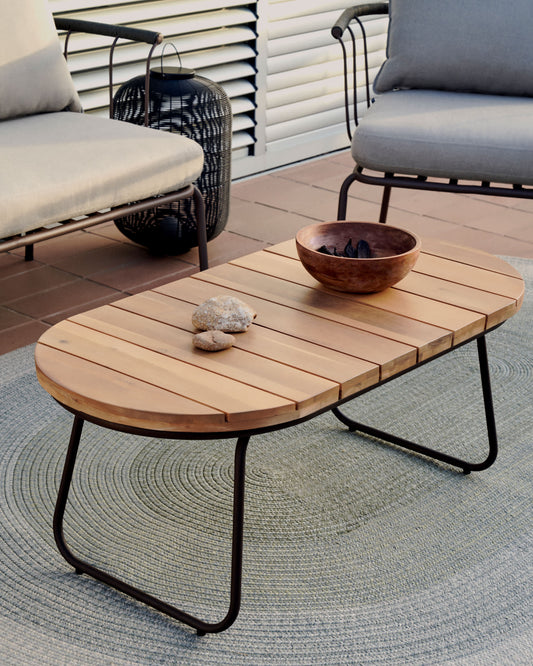 Salguer outdoor coffee table in solid acacia & brown steel, Ø 100 x 50 cm FSC 100%