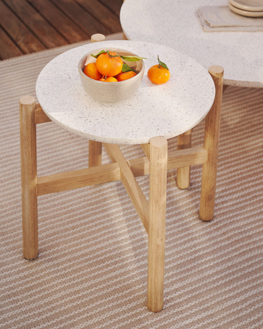 Pola cement and solid eucalyptus wood side table, Ø 50 cm FSC