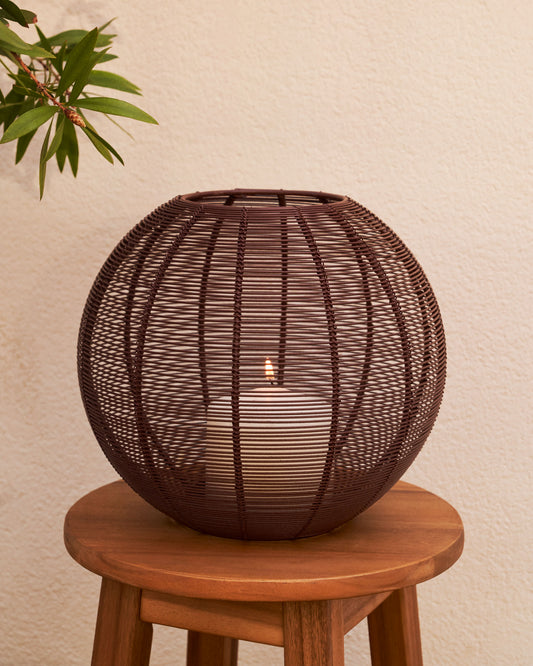 Amer spherical candle holder in brown metal