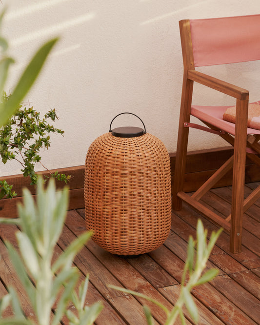 Saranella large portable table lamp in brown polyrattan