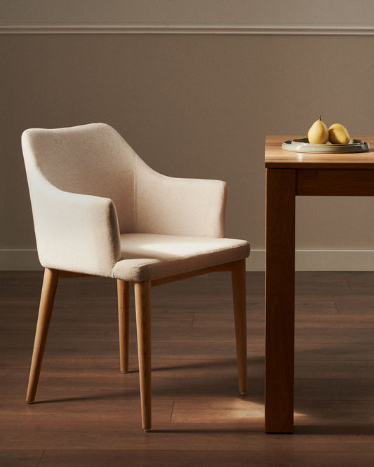 Croft chair in beige chenille with solid ash wood legs