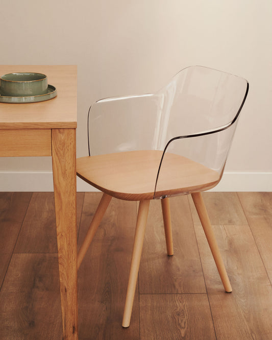 Bjorg transparent and solid beech chair