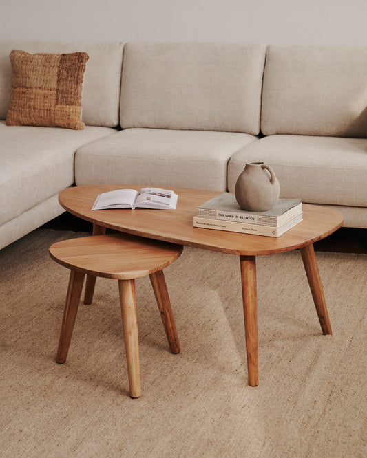 Eluana coffee table in solid acacia with natural finish, Ø 110 x 60 cm