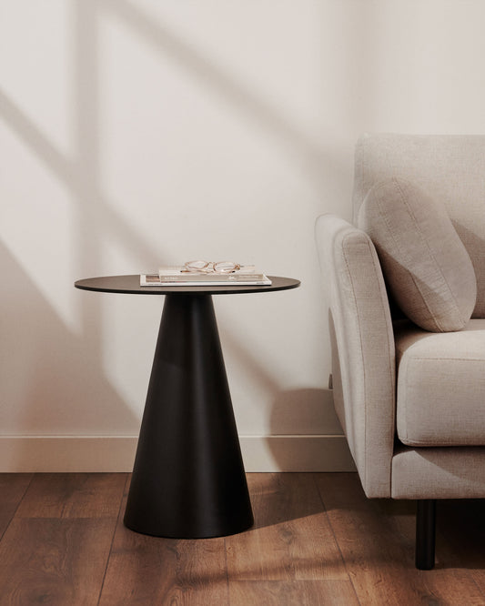 Wilshire tempered glass and metal side table with a matte black finish, Ø 50 cm