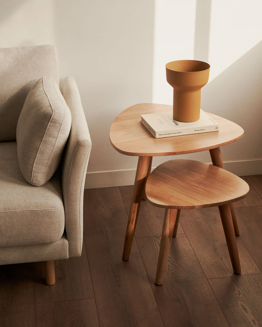 Eluana set of 2 nesting side tables in solid acacia wood with natural finish