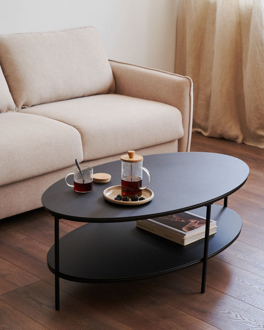 Fideia tempered glass and metal coffee table with a matte black finish, Ø 110 x 65 cm