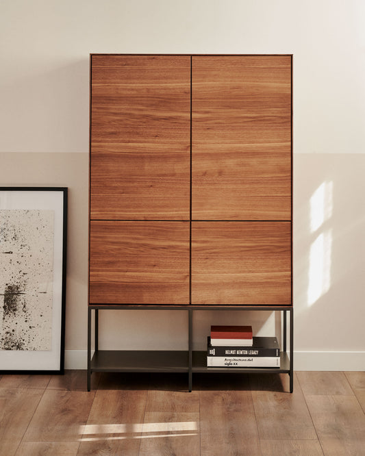 Vedrana 4 door tall sideboard in walnut veneer with steel legs, 97.5 x 160 cm