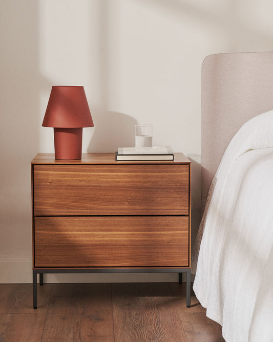 Vedrana beside table, 2 walnut veneer drawers, and black steel legs, 60 x 55 cm