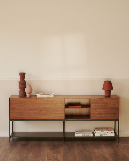 Vedrana 3 door sideboard in walnut veneer with steel legs, 195 x 80 cm