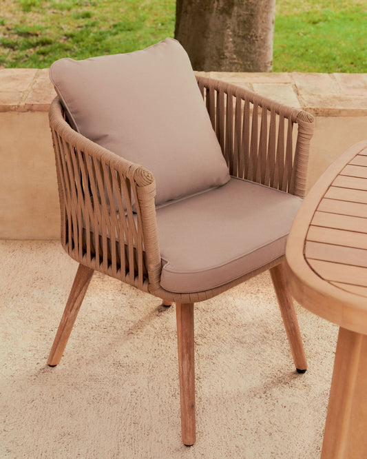 Hemlice chair in beige rope with solid acacia legs FSC 100%