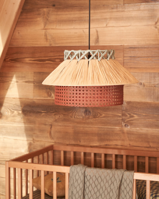 Pulmi raffia ceiling lamp in natural, terracotta, and blue, Ø 40 cm