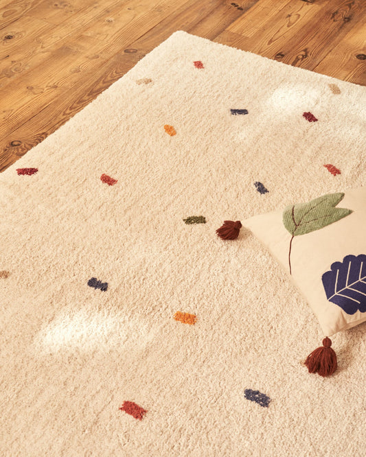 Epifania rug, 100% white cotton with multicolour points, 150 x 200 cm