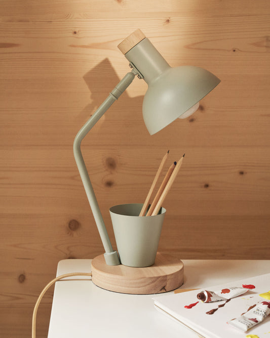 Katia desk lamp in wood and green metal