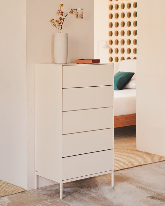 Vedrana 5-drawer chest of drawers white lacquered MDF 60 x 114 cm