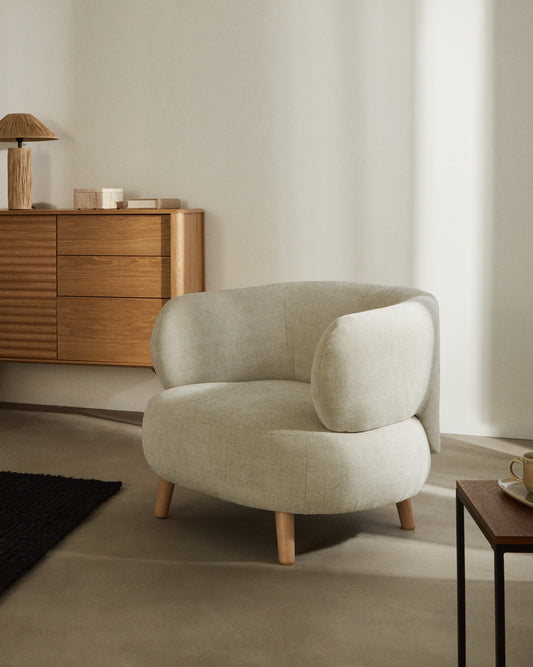 Luisa armchair in pearl with solid beech wood legs