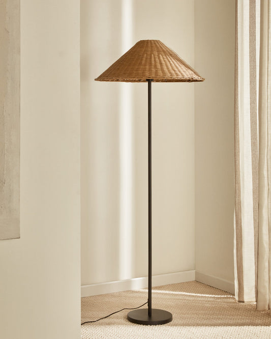 Urania floor lamp in rattan and metal with black painted finished