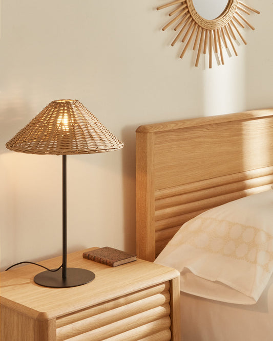 Urania table lamp in rattan and metal with black painted finished