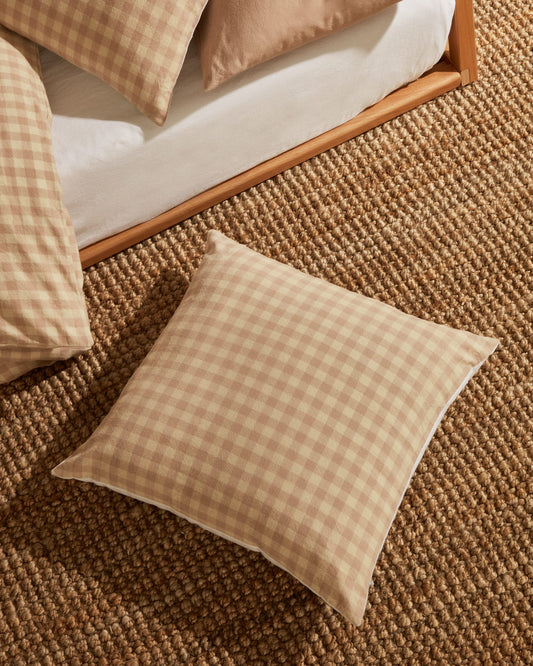 Yanil cushion cover 100% cotton pink and beige squares 45 x 45 cm