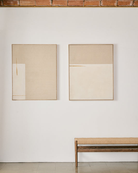 Salin abstract painting with a vertical beige linen stripe 80 x 100 cm