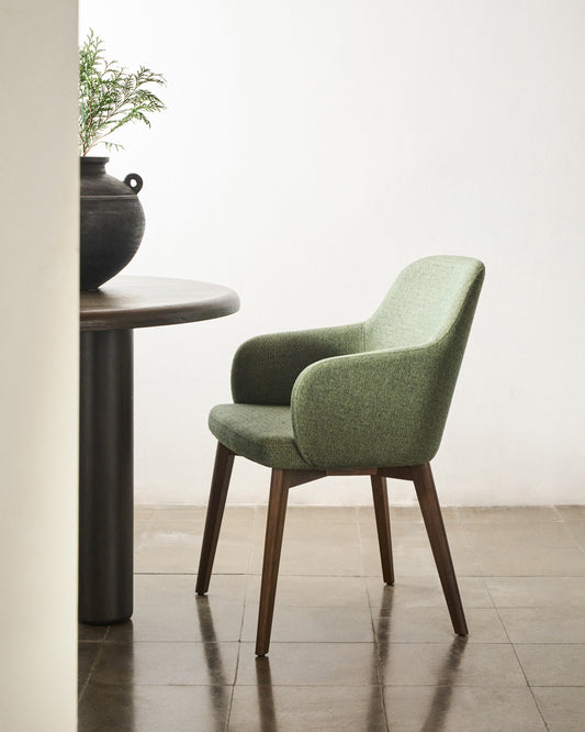 Nelida chair in green chenille and solid beech wood in a natural finish FSC 100%
