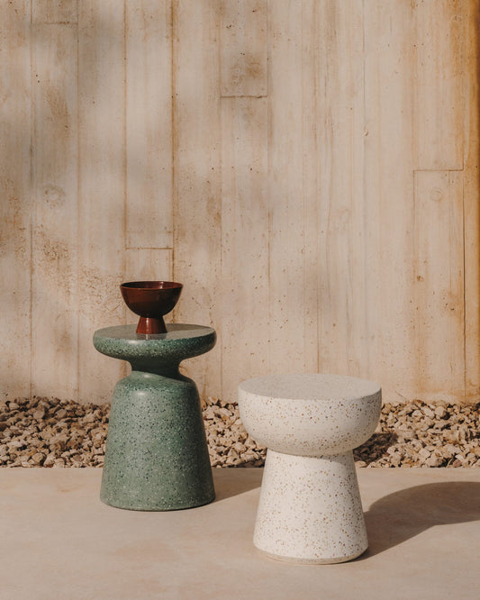 Mesquida outdoor side table in green terrazzo Ø 39 cm