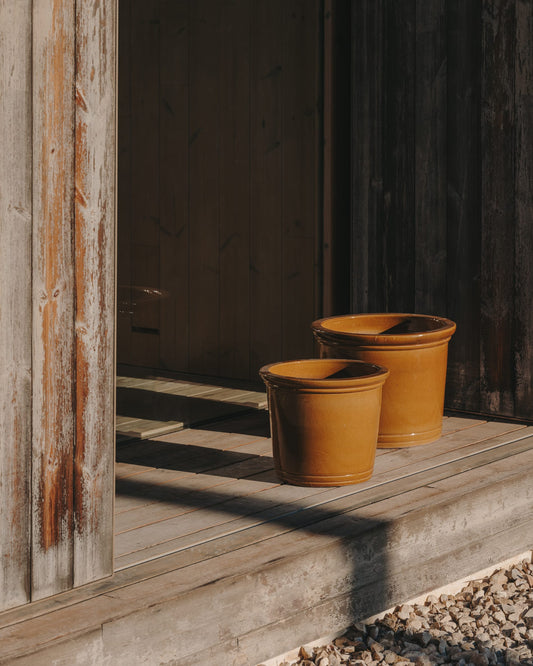 Presili set of 2 ceramic planters with glazed mustard finish Ø 37 / 47 cm