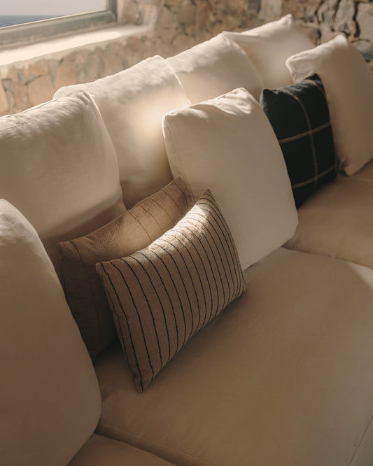 Nora 4-seater sofa with a removable cover and ecru linen and cotton cushions 340 cm