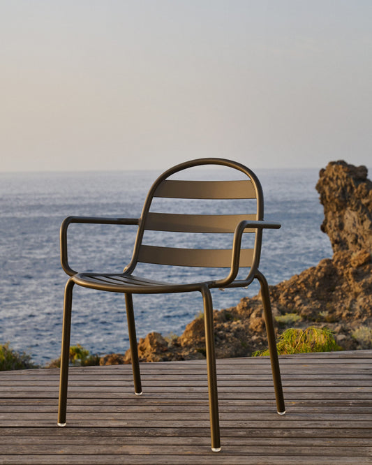 Joncols stackable outdoor aluminium chair with a powder coated grey finish