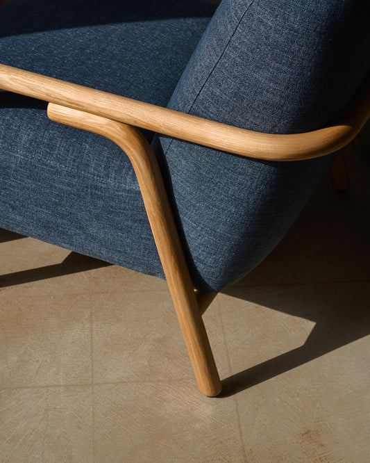 Sylo blue armchair made from solid ash wood, FSC 100%