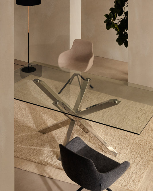 Argo glass table with stainless steel legs 180 x 100 cm