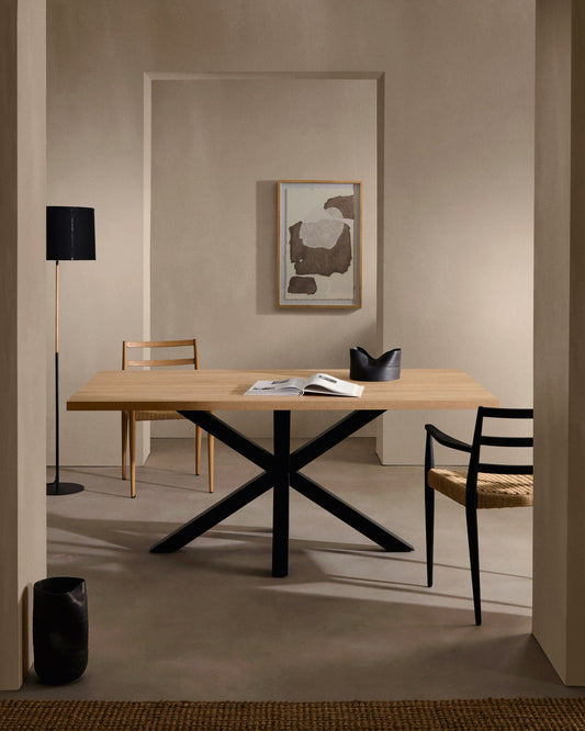 Argo table in melamine with natural finish and steel legs with black finish 180 x 100 cm