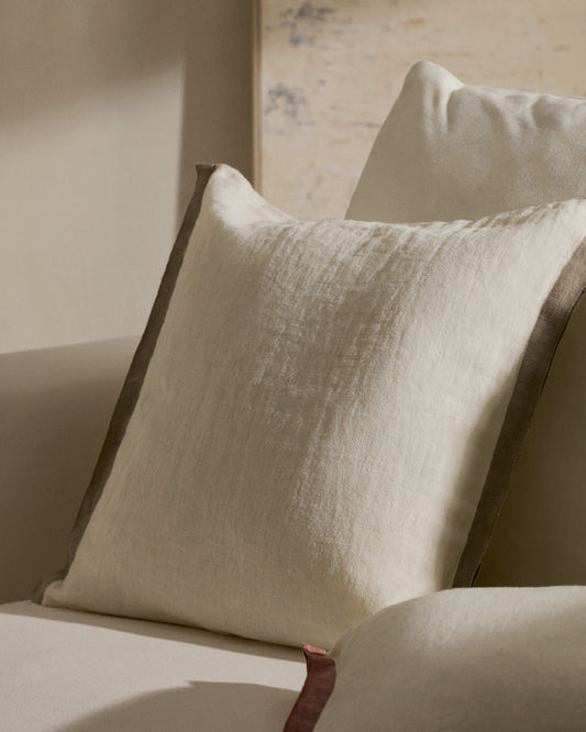 Suerta white and beige cushion cover, 100% linen, 50 x 50 cm