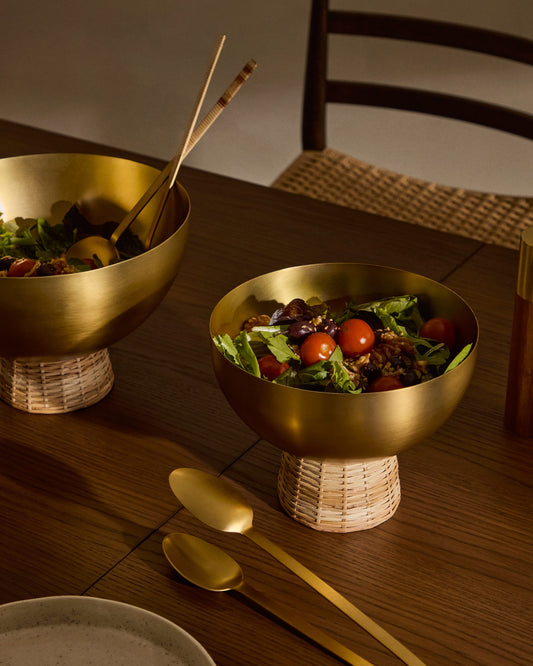 Suli small bowl made of gold-finished stainless steel and rattan