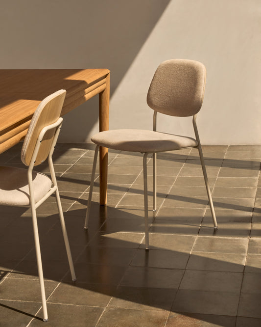 Benilda stackable beige chair in oak veneer and steel in a beige finish FSC Mix Credit