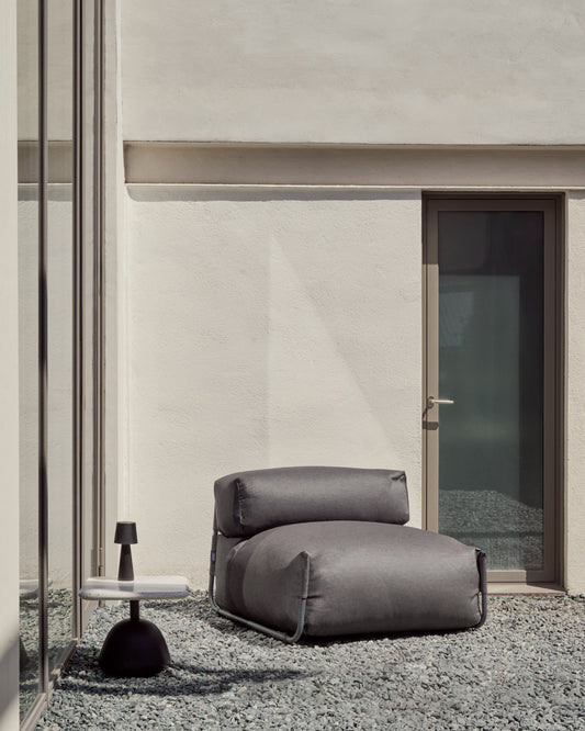 Square modular 100% outdoor sofa pouffe w/ backrest, dark grey, black aluminium, 101x101cm