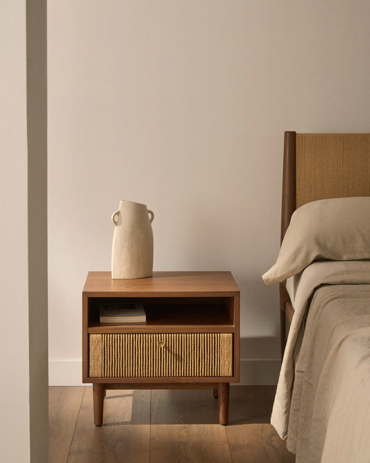 Elan bedside table in veneer and solid walnut with cord 51x45cm FSC Mix Credit