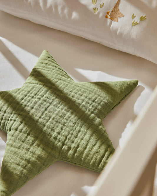 Laily star-shaped, green cushion made of 100% organic cotton, 30 x 30 cm