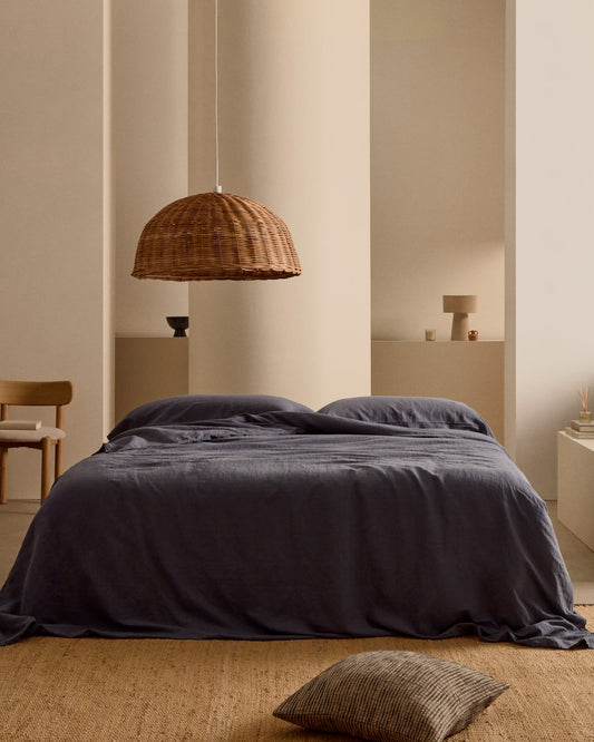 Simmel blue, cotton and linen duvet and pillow cover set, 150 cm bed