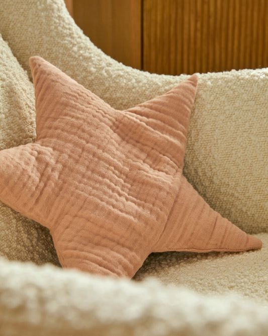 Laily star-shaped, pink cushion made of 100% organic cotton, 30 x 30 cm