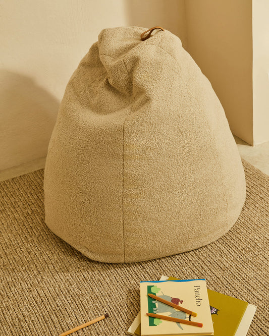 Vicka pouffe in beige bouclé, Ø 70 cm