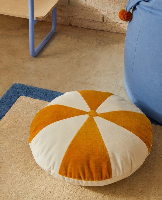 Odet white and mustard-coloured, round cotton cushion, Ø 45 cm