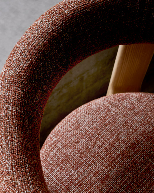 Granite chair  terracotta-coloured chenille and solid ash wood in a natural tone finish FSC 100%