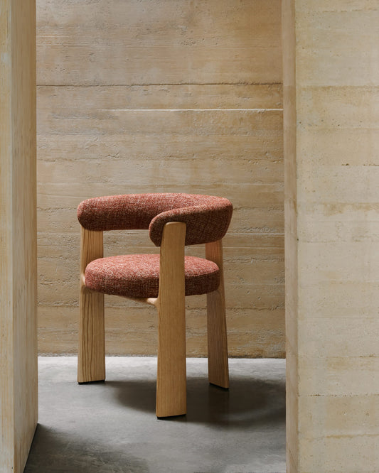 Granite 3-legged chair terracotta chenille and solid ash wood in a natural finish FSC 100%