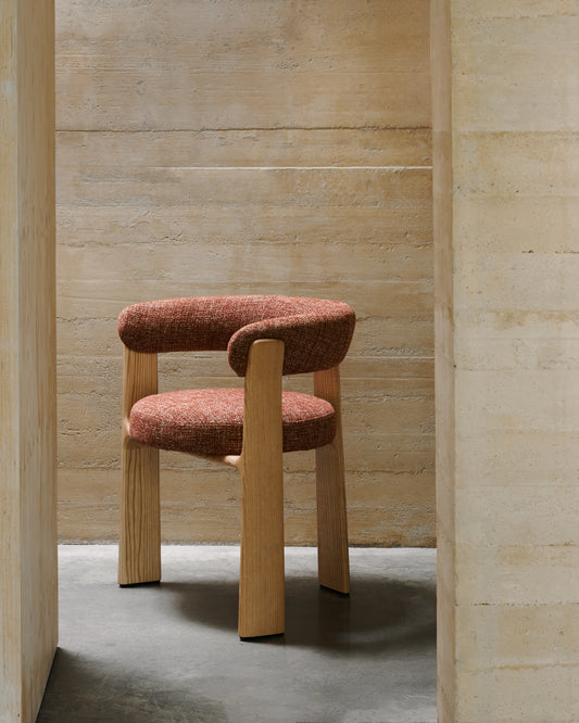 Granite 3-legged chair terracotta chenille and solid ash wood in a natural tone finish FSC 100%