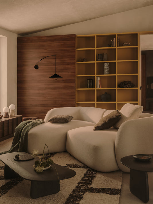 Martina ecru chenille 3-seater modular sofa with left chaise longue 287cm