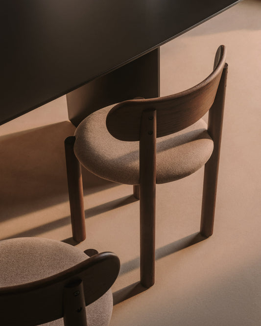 Nebai chair in brown chenille with a solid oak wood structure and walnut finish FSC MIX Credit